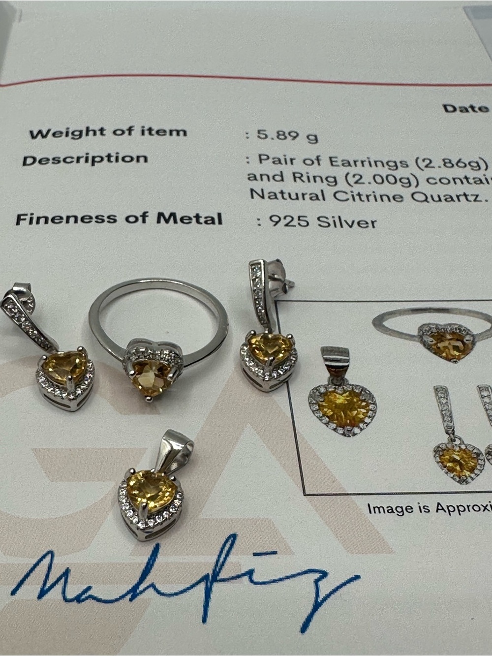 Certified natural citrine set in S925 settings
